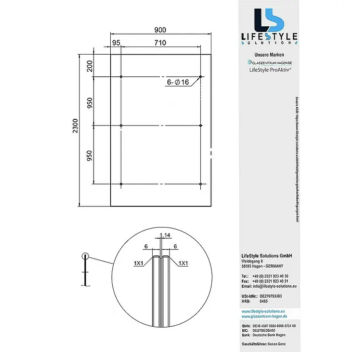 Glaszentrum Hagen Vordach Glasvordach BK Halter 230x90 cm VDB L-Form - 230 x 90 x 45 cm, Schwarz