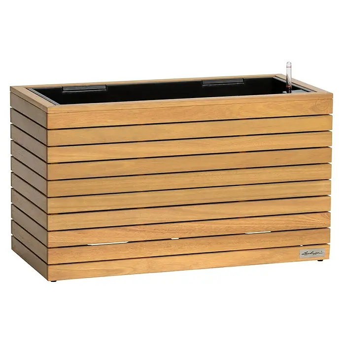 Lechuza Palo Pflanzkasten Natural Wood - Außenmaß (L x B x H): 46 x 37 x 78,5 cm, Holz, Braun - Rechteckiger, selbstbewässernder Pflanzkübel aus natürlichem Lattenholz mit schwarzem Einsatz und Wasserstandsanzeiger.