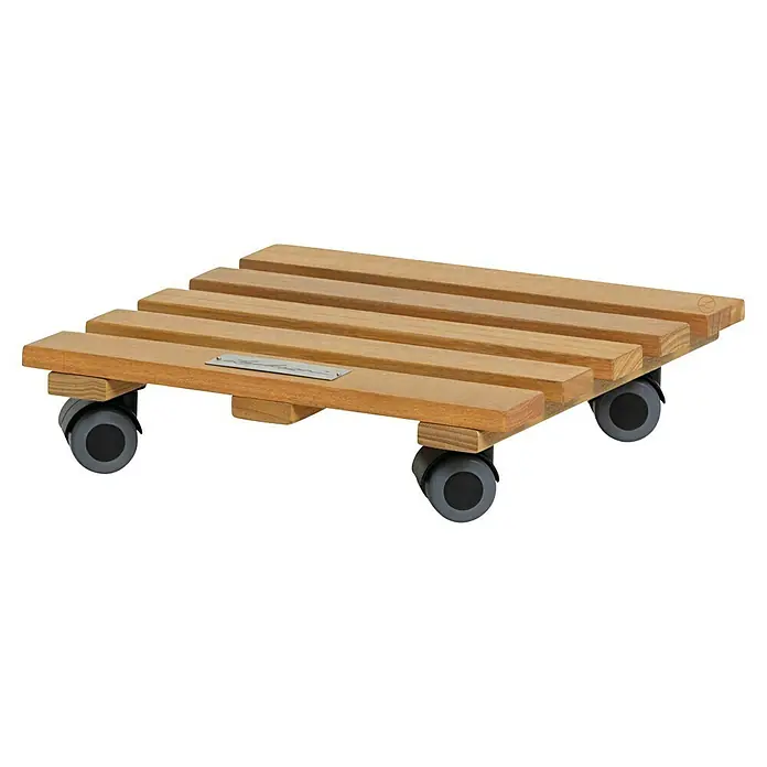 Lechuza Palo Pflanzenroller Natural Wood - L x B x H: 28 x 28 x 7 cm, Holz, Holz - Hölzerner Pflanzenroller mit schwarzen und grauen Lenkrollen.