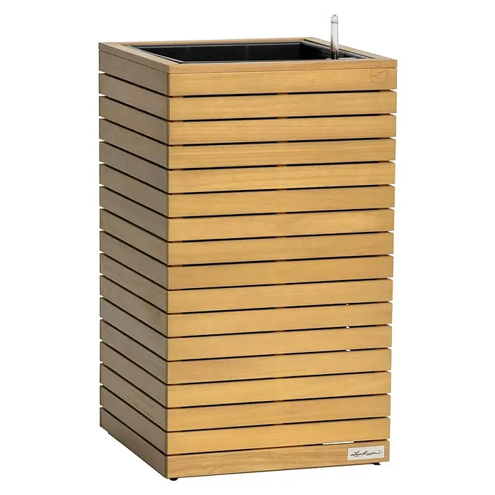 Lechuza Palo Pflanzkübel eckig Natural Wood - Außenmaß (L x B x H): 44 x 44 x 77 cm, Holz, Braun - Hölzerner Latten-Pflanzkübel mit schwarzem Einsatz und Wasserstandsanzeige.