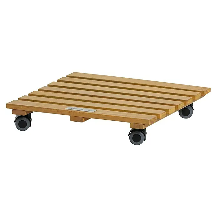 Lechuza Palo Pflanzenroller Natural Wood - L x B x H: 37 x 37 x 7 cm, Holz, Holz - Helles, lattenförmiges Pflanzenrollbrett aus Holz mit vier dunklen Rollen für leichte Mobilität.
