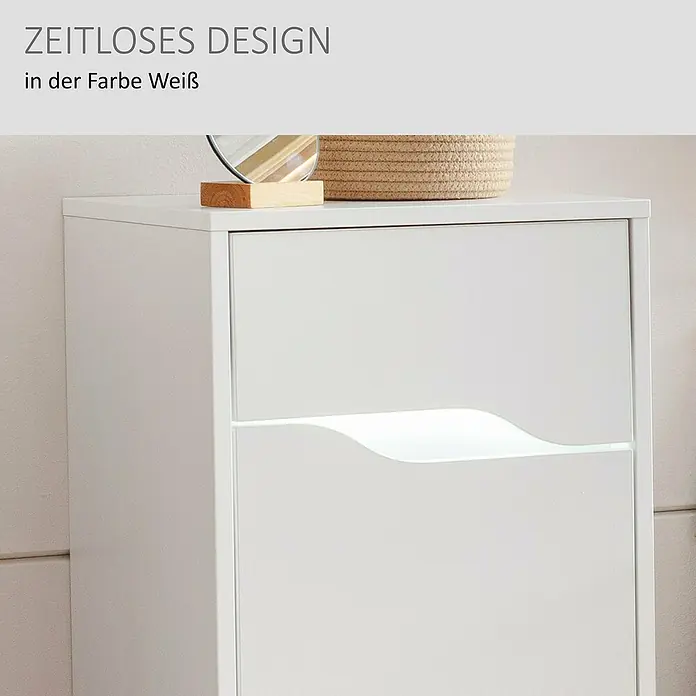 Camargue Curve Midischrank - B x T x H: 40,2 x 32,7 x 98,4 cm, Weiß, DIN Anschlag: Links - Zeitloser, weißer Schrank mit beleuchtetem Wellendesign.