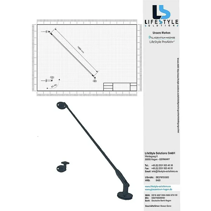 Glaszentrum Hagen Vordach BK Halter 180x90 cm STB - 180 x 90 x 75 cm, Schwarz