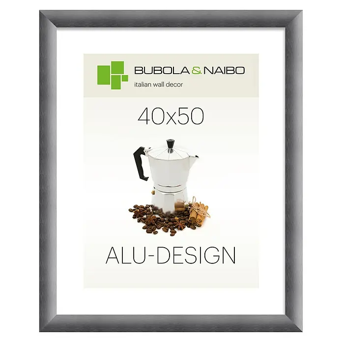 Bubola & Naibo Alurahmen Alu-Design II - Bildformat: 40 x 50 cm, Anthrazit - Gebürsteter Aluminium-Bilderrahmen in Silber.