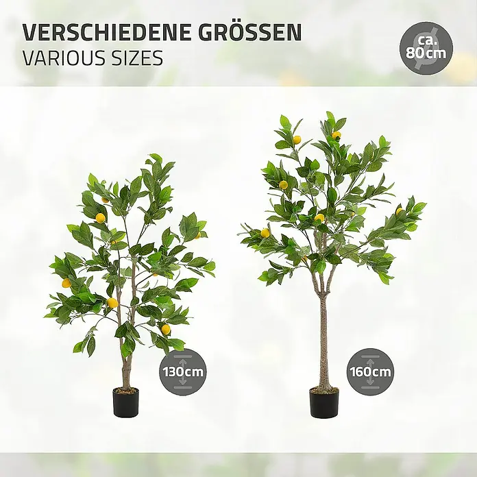 ML-Design Kunstpflanze Zitronenbaum Pflegeleichte Kunstbaum 160 cm für Innen & Außen im Topf - Blütenfarbe: Gelb, Kunststoff