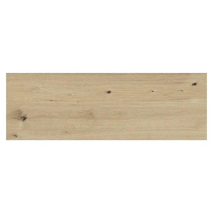 Terrassenfliese Essenze 2.0 - 40 x 120 x 2 cm, Honey, Matt - Helles, natürliches Eichenholzpaneel mit sichtbarer Maserung und Ästen.