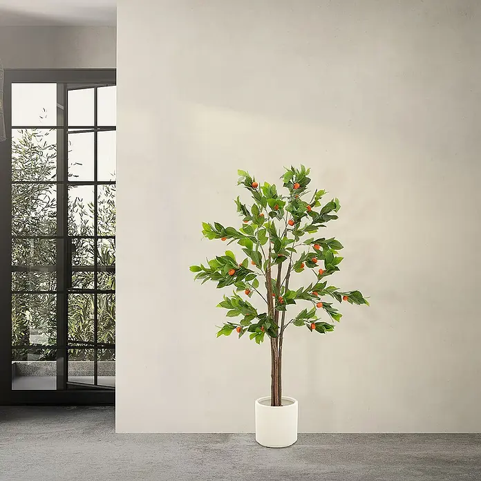 ML-Design Kunstpflanze Orangenbaum Pflegeleichte Kunstbaum 160 cm für Innen & Außen im Topf - Blütenfarbe: Orange, Kunststoff