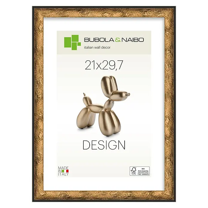 Bubola & Naibo Holzrahmen Linda - DIN A4 / 21 x 29,7 cm, Bronze - Metallisch-bronze farbener, strukturierter Bilderrahmen.