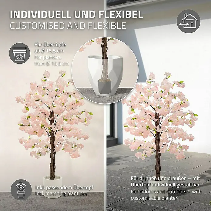 ML-Design Kunstpflanze Künstliche Pflanze für Wohnräume & Garten dekorative Zimmerpflanze - Blütenfarbe: Rosa, Textil