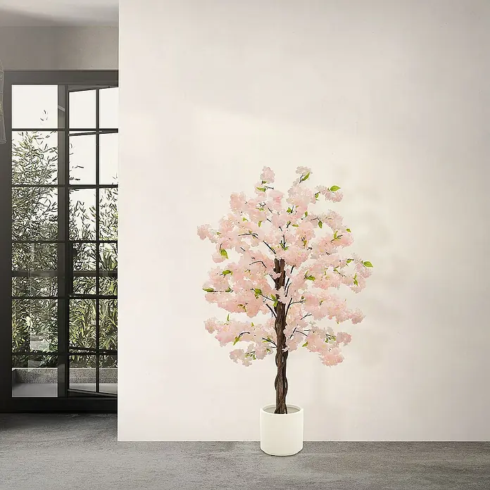 ML-Design Kunstpflanze Künstliche Pflanze für Wohnräume & Garten dekorative Zimmerpflanze - Blütenfarbe: Rosa, Textil
