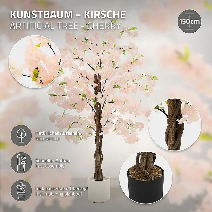 ML-Design Kunstpflanze Künstliche Pflanze für Wohnräume & Garten dekorative Zimmerpflanze - Blütenfarbe: Rosa, Textil