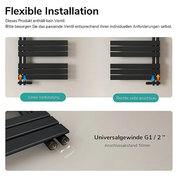 Emke Badheizkörper Flachrohr Handtuchwärmer Heatra - B x H: 60 x 160 cm, Schwarz