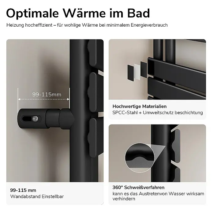 Emke Badheizkörper Flachrohr Handtuchwärmer Heatra - B x H: 60 x 160 cm, Schwarz