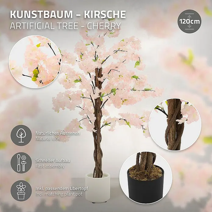 ML-Design Kunstpflanze Künstliche Pflanze für Wohnräume & Garten dekorative Zimmerpflanze - Blütenfarbe: Rosa, Textil