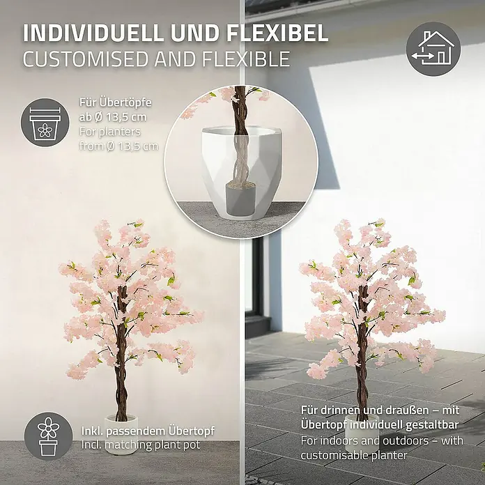 ML-Design Kunstpflanze Künstliche Pflanze für Wohnräume & Garten dekorative Zimmerpflanze - Blütenfarbe: Rosa, Textil