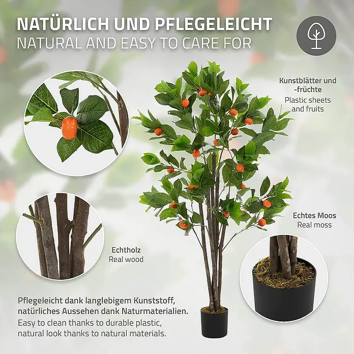 ML-Design Kunstpflanze Orangenbaum Pflegeleichte Kunstbaum 130 cm für Innen & Außen im Topf - Blütenfarbe: Orange, Kunststoff