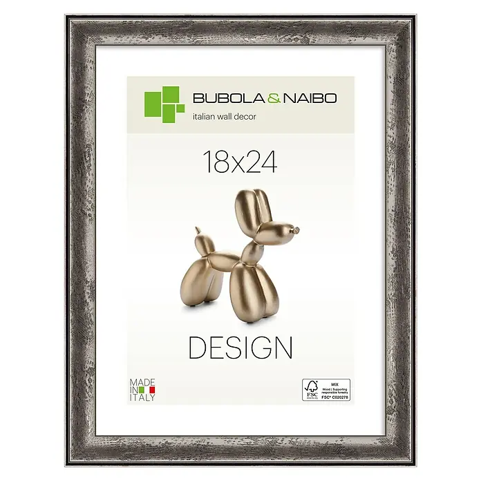 Bubola & Naibo Holzrahmen Linda - 18 x 24 cm, Silber - Silberfarbener Metall-Bilderrahmen mit Used-Look-Finish.