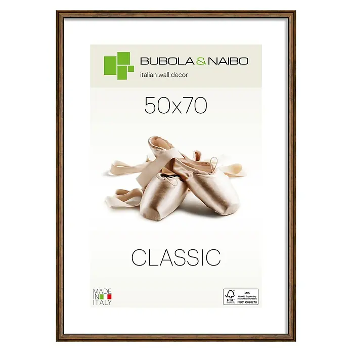 Bubola & Naibo Holzrahmen Ringa - 50 x 70 cm, Braun - Dunkelbrauner Holzbilderrahmen, 50x70, mit Ballettschuhen.