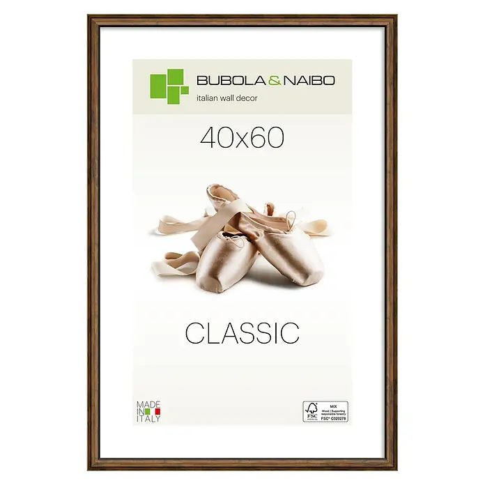 Bubola & Naibo Holzrahmen Ringa - 40 x 60 cm, Braun - Brauner Holzrahmen mit "Classic" Ballettschuhen, 40x60 cm.