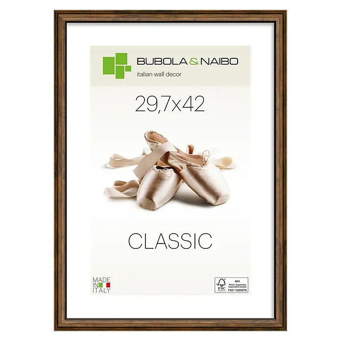 Bubola & Naibo Holzrahmen Ringa - DIN A3 / 29,7 x 42 cm, Braun - Brauner Holzbilderrahmen mit weißem Werbeeinsatz.