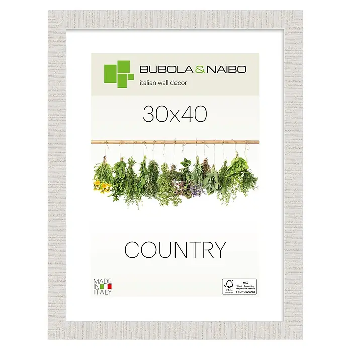 Bubola & Naibo Holzrahmen Anny - 30 x 40 cm, Weiß - Weißer texturierter Bilderrahmen mit Kräuterposter.