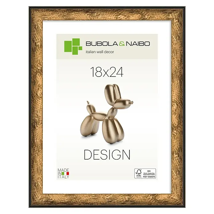Bubola & Naibo Holzrahmen Linda - 18 x 24 cm, Bronze - Texturierter goldfarbener Bilderrahmen, 18x24, mit schwarzem Rand.