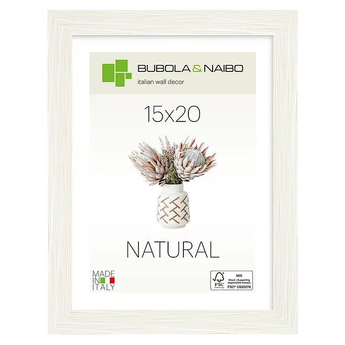 Bubola & Naibo Holzrahmen Tulipa 6340 - 15 x 20 cm, Weiß - Weißer Holzbilderrahmen mit natürlicher Maserung für 15x20 Fotos.