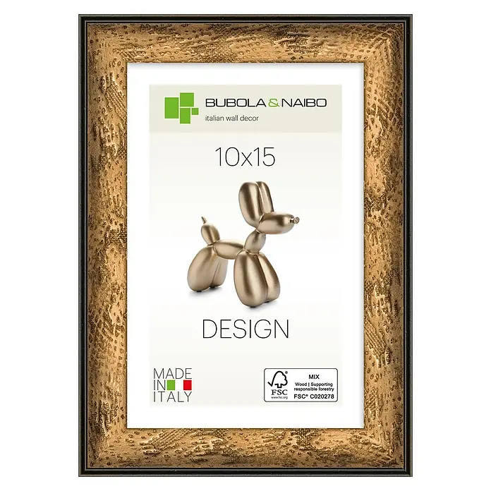 Bubola & Naibo Holzrahmen Linda - 10 x 15 cm, Bronze - Goldfarbener, stark texturierter Bilderrahmen mit rustikalem, antikem Finish, für ein 10x15 cm Foto.