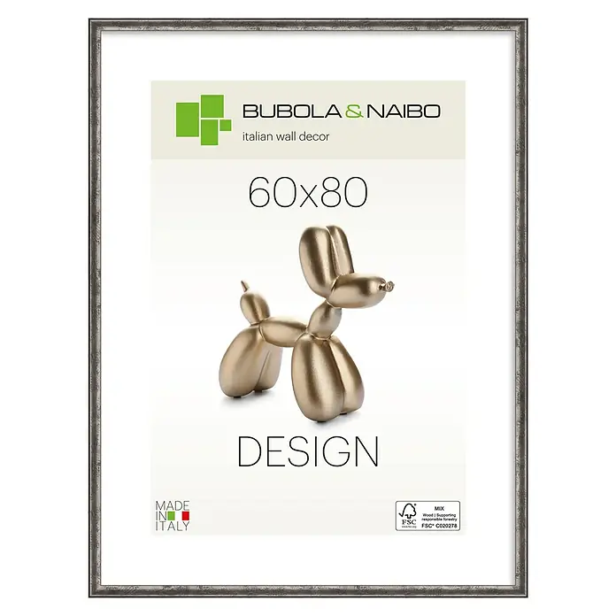 Bubola & Naibo Holzrahmen Linda - 60 x 80 cm, Silber - Verwitterter silberner Bilderrahmen, 60x80 cm, mit rauer Textur.