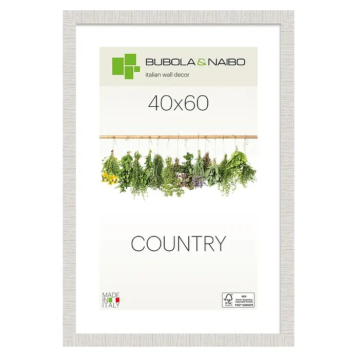 Bubola & Naibo Holzrahmen Anny - 40 x 60 cm, Weiß - Heller strukturierter Holzoptikrahmen (40x60) mit einem botanischen Kräuter-Print.