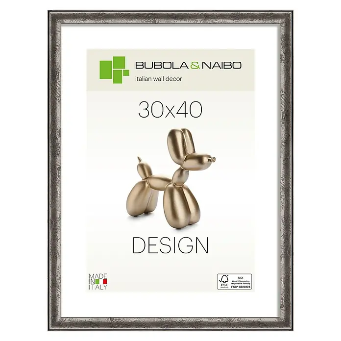 Bubola & Naibo Holzrahmen Linda - 30 x 40 cm, Silber - Grauer, strukturierter rechteckiger Bilderrahmen mit Used-Look.