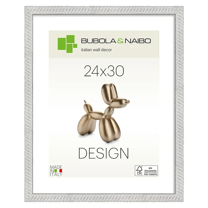 Bubola & Naibo Holzrahmen Maya - 24 x 30 cm, Silber - Hellgrauer, strukturierter 24x30 Bilderrahmen mit breitem weißem Passepartout.