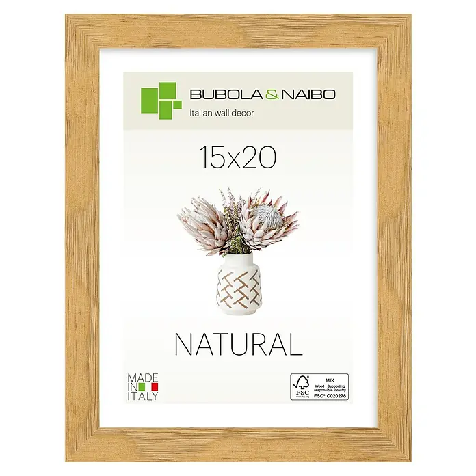 Bubola & Naibo Holzrahmen Tulipa 6340 - 15 x 20 cm, Eiche - Bilderrahmen aus Naturholz mit einem 15x20 Display-Einsatz.