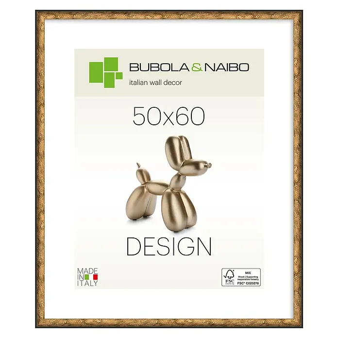 Bubola & Naibo Holzrahmen Linda - 50 x 60 cm, Bronze - Goldener, strukturierter Bilderrahmen als Wanddeko mit modernem Ballonhund-Skulpturendruck.