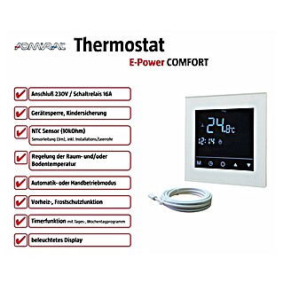 Admiral E-Power Thermostat Comfort Plus (Digital, Beheizbare Fläche: 20 m², Programmierbar)