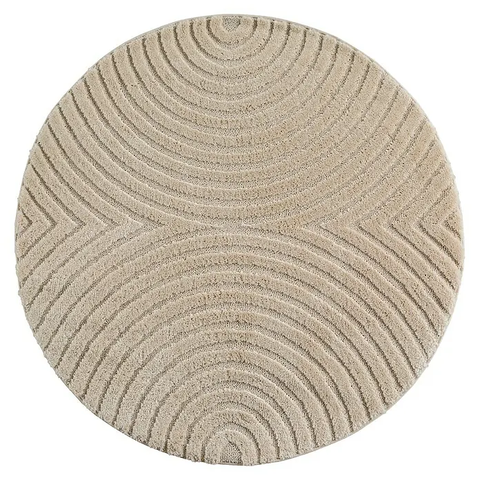 Kurzflorteppich Art 1122 - Beige, Durchmesser: 80 cm, 100 % Polypropylen - Runder beiger Teppich mit konzentrischem, gewelltem Strukturmuster.