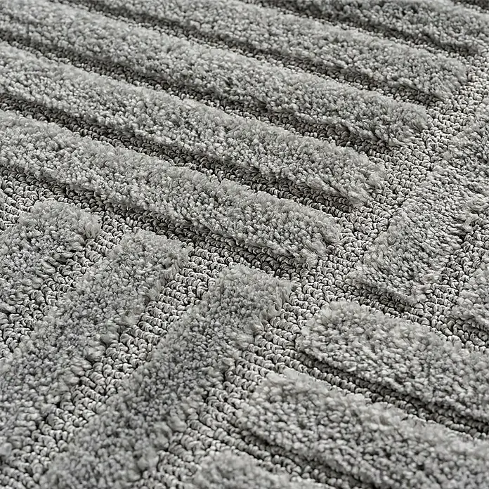 Kurzflorteppich Art 1123 - Silber, 200 x 140 cm, 100 % Polypropylen - Weicher grauer Teppich mit erhabenen, plüschigen Diagonalstreifen und Schlingenstruktur.