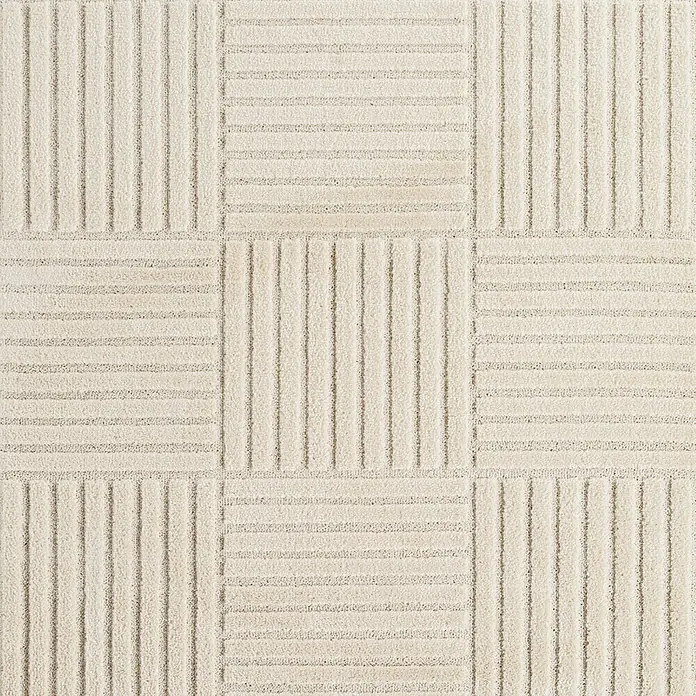 Kurzflorteppich Art 1123 - Creme, Durchmesser: 120 cm, 100 % Polypropylen - Helle beige Teppichfliese mit texturierten, abwechselnd horizontalen und vertikalen Rippenstreifen.