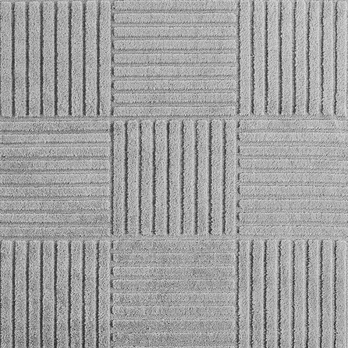 Kurzflorteppich Art 1123 - Silber, 200 x 140 cm, 100 % Polypropylen - Hellgraue strukturierte Matte mit abwechselnden Quadraten aus erhabenen vertikalen und horizontalen Streifen.