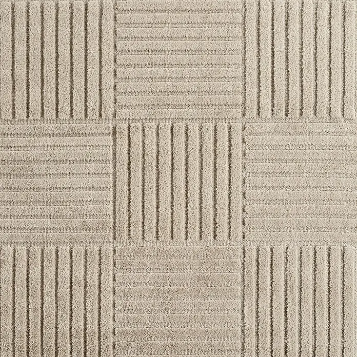 Kurzflorteppich Art 1123 - Beige, Durchmesser: 80 cm, 100 % Polypropylen - Hellbeiger Teppich mit strukturiertem Schachbrettmuster aus abwechselnden vertikalen und horizontalen Streifen.