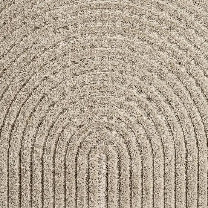 Kurzflorteppich Art 1122 - Beige, Durchmesser: 80 cm, 100 % Polypropylen - Hellbeiger Teppich mit erhabenem, konzentrischem Bogenmuster.