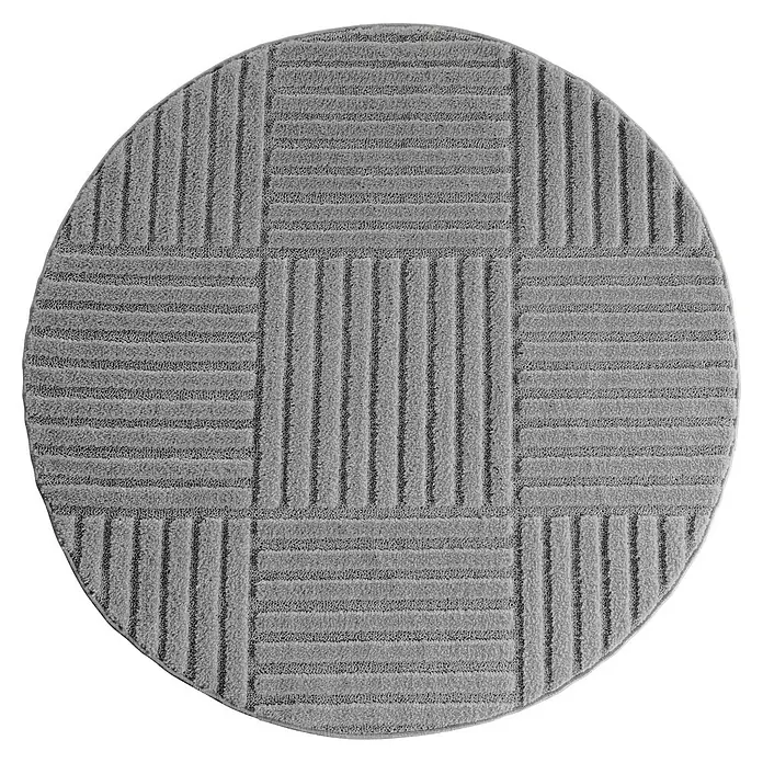 Kurzflorteppich Art 1123 - Silber, Durchmesser: 80 cm, 100 % Polypropylen - Runder, grauer Teppich mit erhabenem Streifenmuster in Gitteroptik.