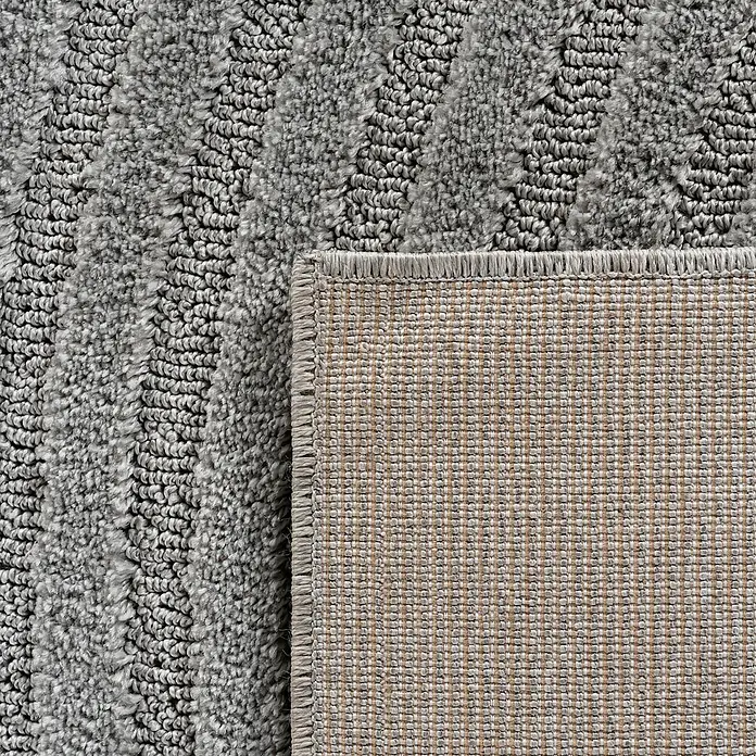 Kurzflorteppich Art 1122 - Silber, 170 x 120 cm, 100 % Polypropylen - Texturierter grauer Teppich mit dezentem Muster und gewebter Rückseite.