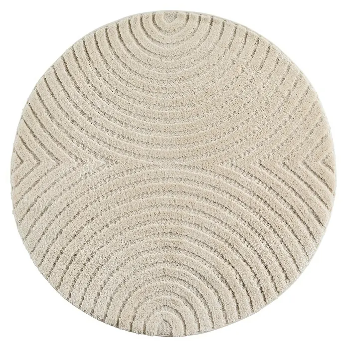 Kurzflorteppich Art 1122 - Creme, Durchmesser: 160 cm, 100 % Polypropylen - Creme runder getufteter Teppich mit texturiertem Wellenmuster.