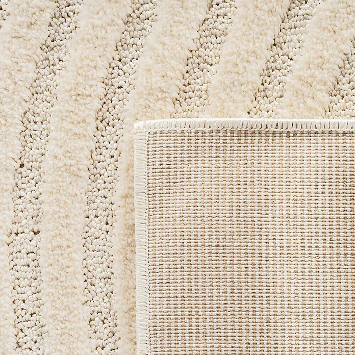 Kurzflorteppich Art 1122 - Creme, 250 x 80 cm, 100 % Polypropylen - Cremefarbener Teppich mit texturiertem Zickzack-Flor und sichtbarer gewebter Rückseite.