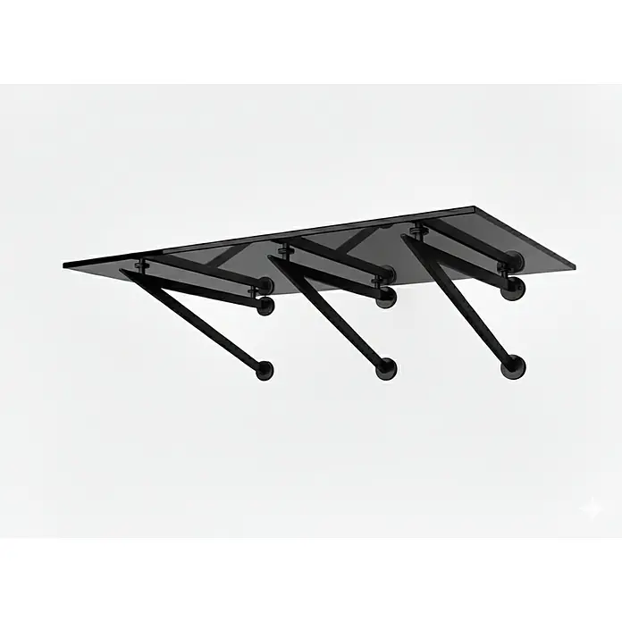 Glaszentrum Hagen Vordach 250x90 cm Glasvordach Grau BK-V - 250 x 90 x 40 cm, Schwarz