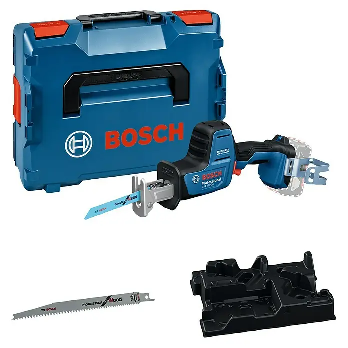 Bosch Professional AMPShare 18V Akku-Säbelsäge GSA 18V-24 -  - Bosch GSA 18V-24 Säbelsägen-Set mit blauem L-BOXX Koffer, zwei Sägeblättern (Metall und Holz) und schwarzer Einlage.