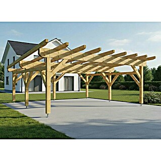 Carport Abies 6 x 6 m (Außenmaß inkl. Dachüberstand (B x T): 660 x 690 cm, Doppelcarport, Einfahrtsbreite: 6 m, Pultdach, Fichte)