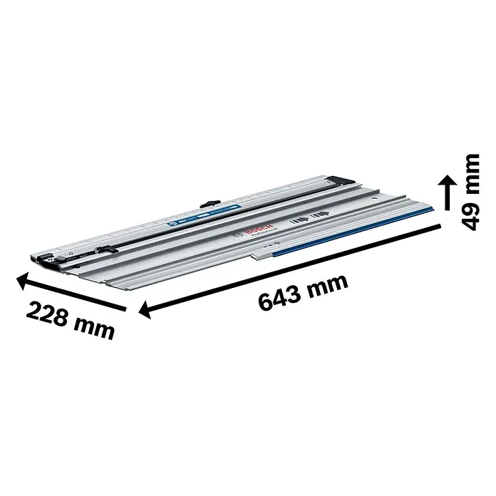 Bosch Professional Führungsschiene FSN 300 X - L x B x H: 643 x 228 x 49 mm - Bosch Professional FSN Führungsschiene, silber, mit blauer Leiste, 643x228x49 mm zur präzisen Werkzeugführung.