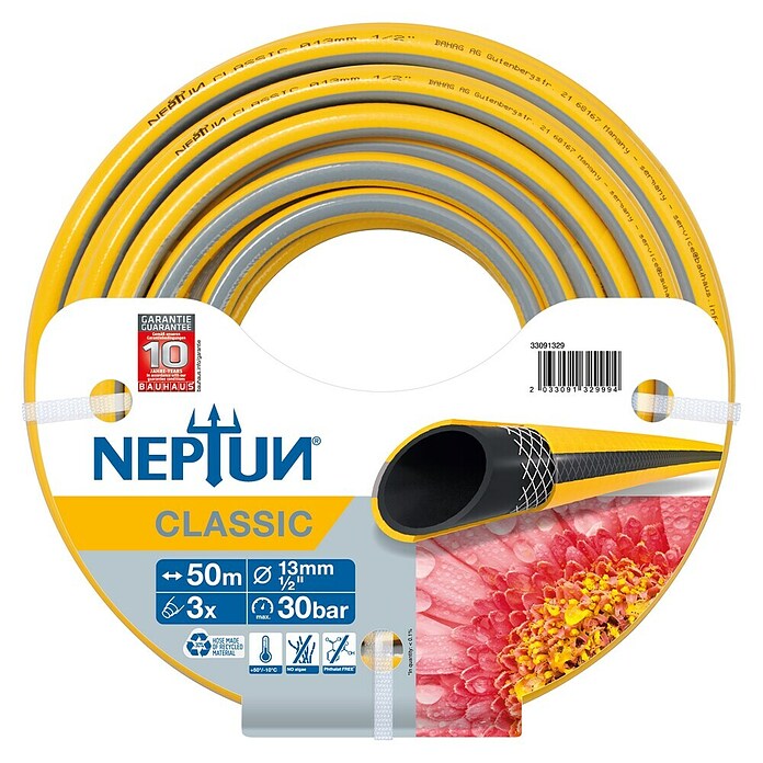 Neptun Classic Gartenschlauch (Länge: 50 m, Schlauchdurchmesser: 13 mm, ½″, Gelb/Grau) | BAUHAUS